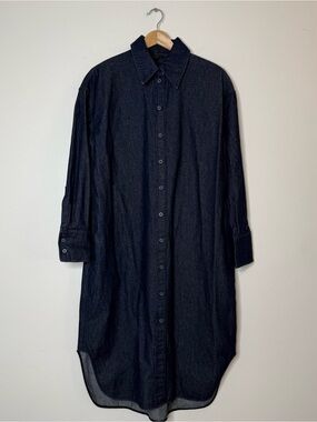 COS Dark Denim Oversized Maxi Midi Length Button Up Collared Longsleeve Dress 6